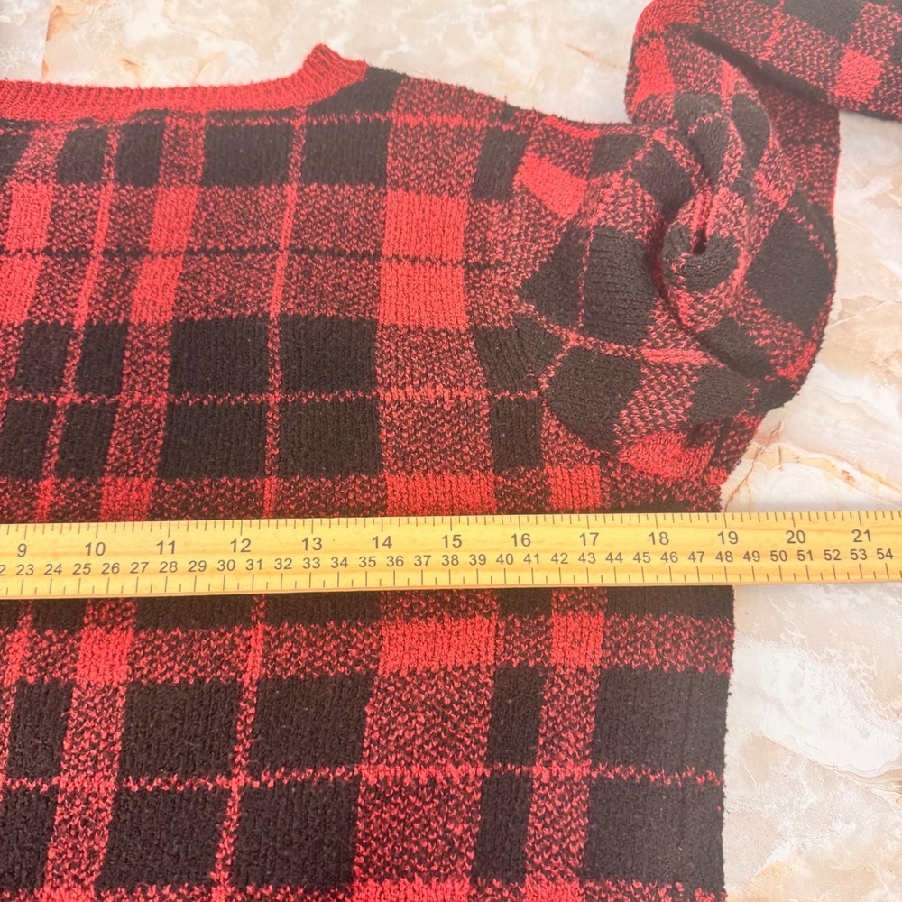 Holiday Time Sweater Women M Red Black Long Sleeve Plaid Merry Bright Christmas - Picture 5 of 10